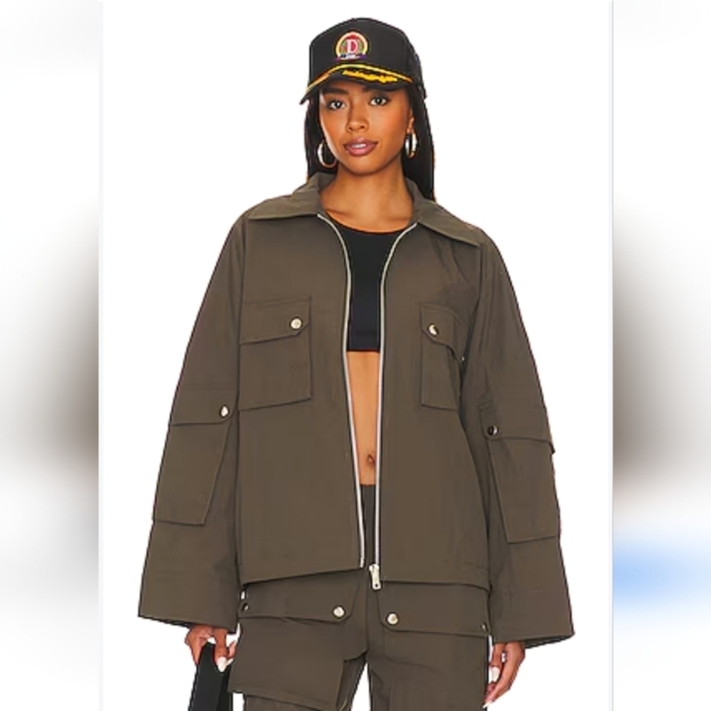 BY.DYLN Zach Utility Nylon Jacket in Coal/olive green. Size Small